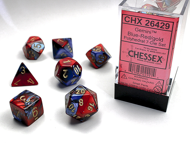 Gemini Polyhedral Blue-Red/gold 7-Die Set