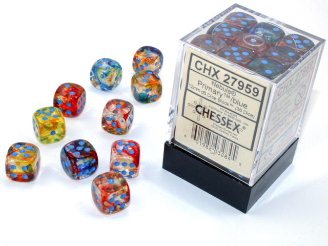 Nebula 12mm d6 Primary/blue Luminary Dice Block (36 dice)