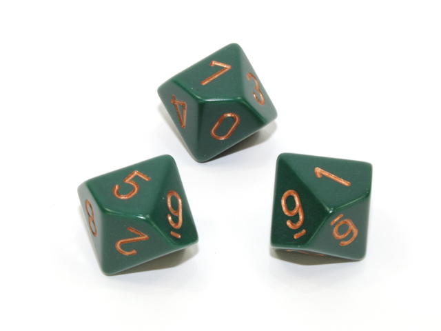 Loose Polyhedral d10 Opaque-Dusty Green/gold