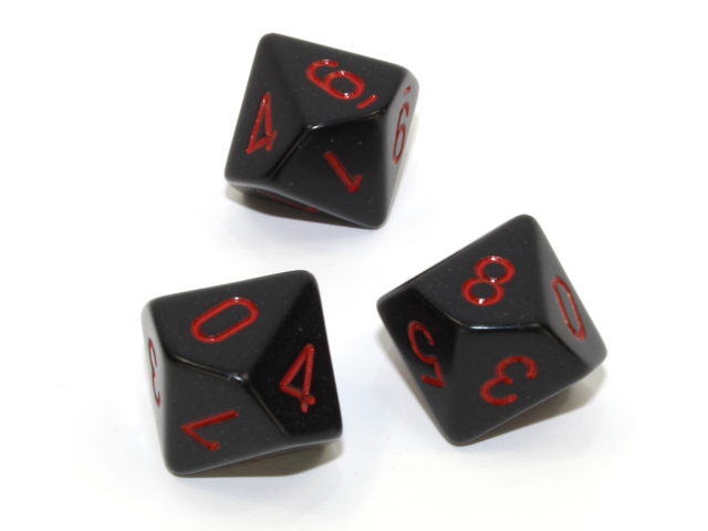 Loose Polyhedral d10 Opaque-Black/red