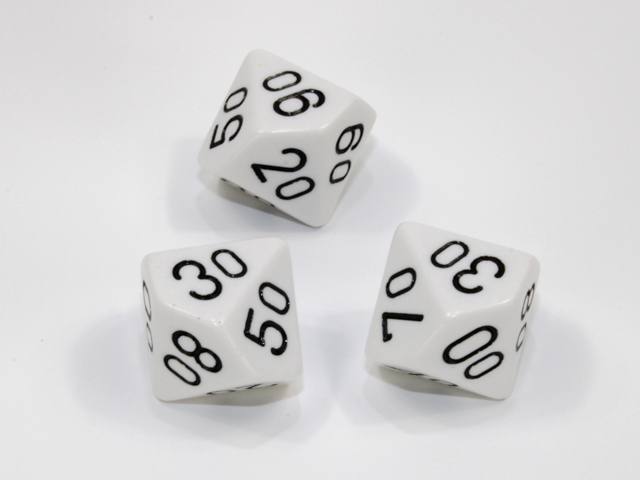 Loose Polyhedral d10s Opaque-White/black