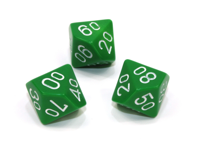 Loose Polyhedral d10s Opaque-Green/white