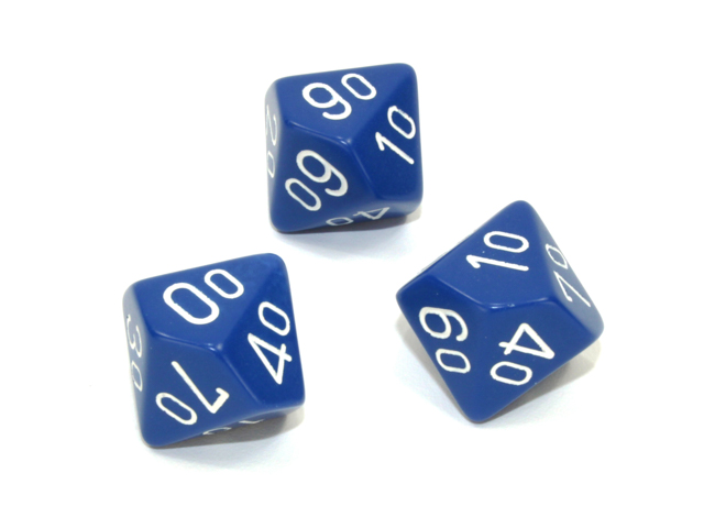 Loose Polyhedral d10s Opaque-Blue/white