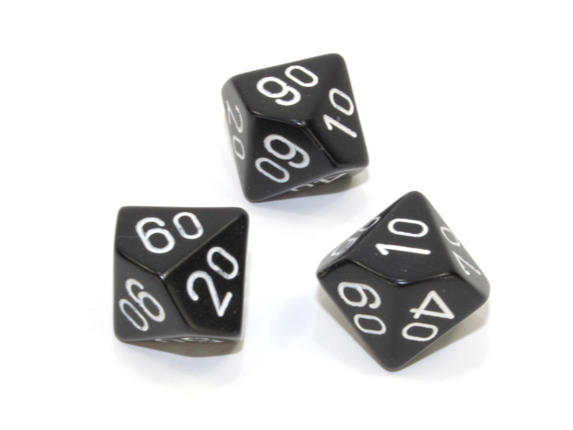 Loose Polyhedral d10s Opaque-Black/white