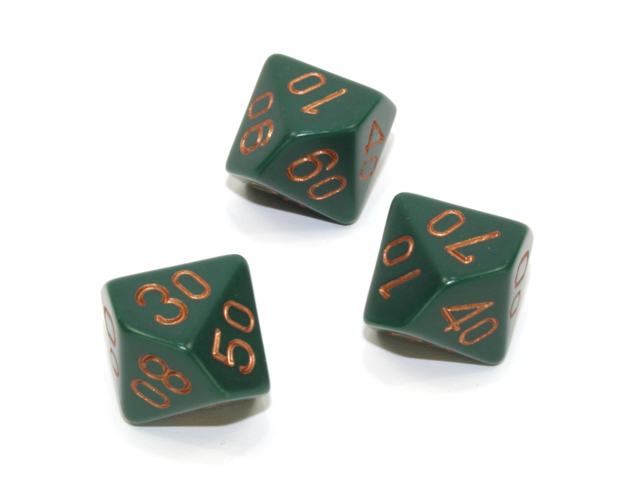 Loose Polyhedral d10s Opaque-Dusty Green/gold