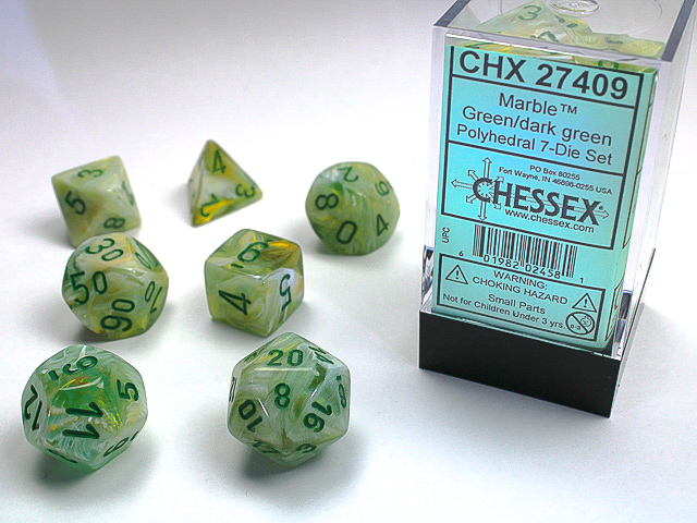 Polyhedral Dice Set Marble-Green/dark green