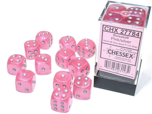 16mm Dice Set Borealis-Pink/silver