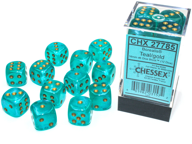 16mm Dice Set Borealis-Teal/gold