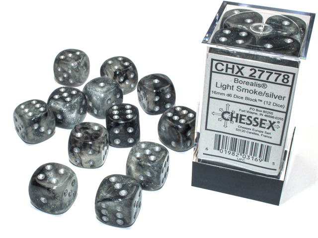 16mm Dice Set Borealis-Light Smoke/silver