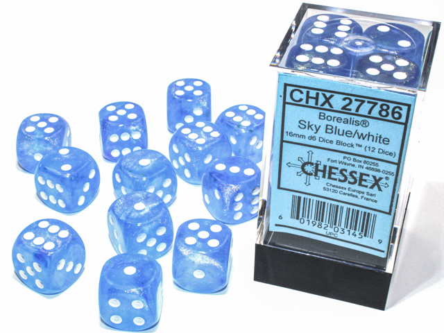 16mm Dice Set Borealis-Sky Blue/white