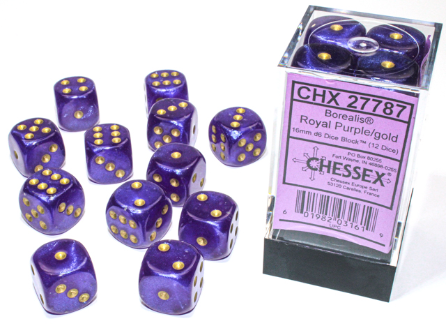 16mm Dice Set Borealis-Royal Purple/gold