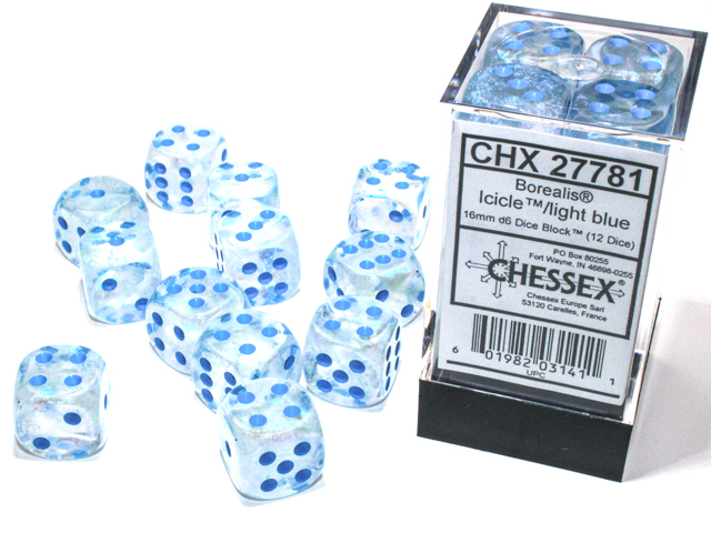 16mm Dice Set Borealis-Icicle/light blue